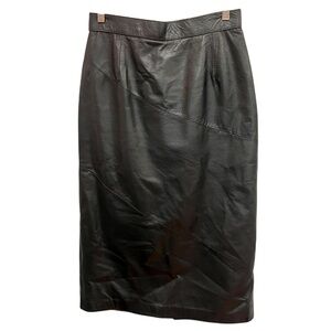 Vintage 80s-90s Sienna New York 100% Leather Seamed Midi Skirt size 10
